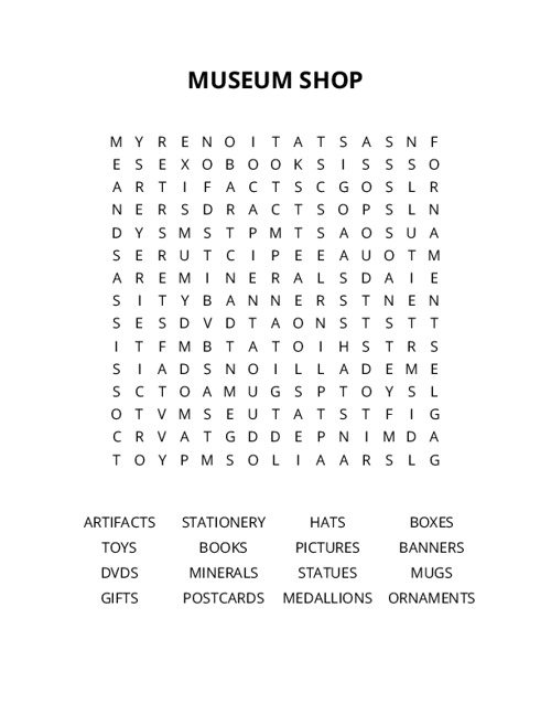 MUSEUM SHOP Word Search Puzzle