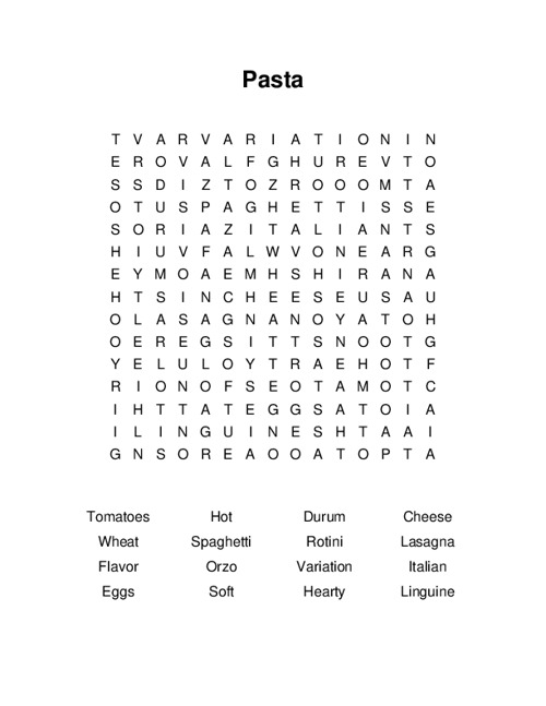 Pasta Word Search Puzzle