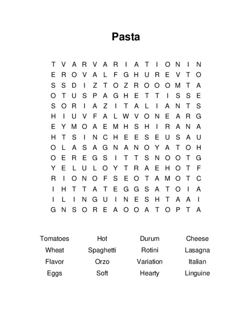 its pasta time word search