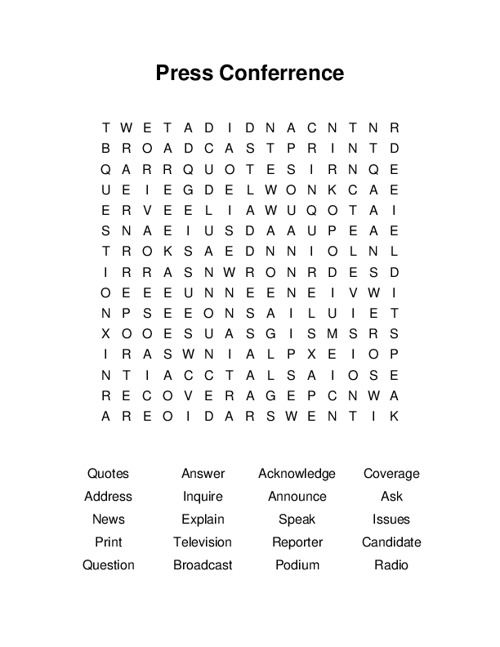 Press Conferrence Word Search Puzzle