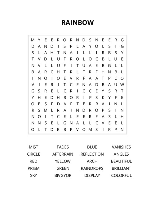 RAINBOW Word Search Puzzle