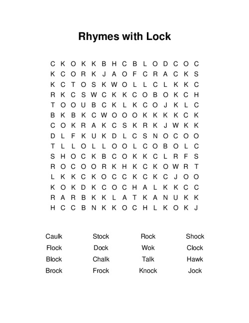 Rhymes with Lock Word Search Puzzle