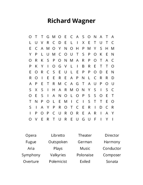 Richard Wagner Word Search Puzzle