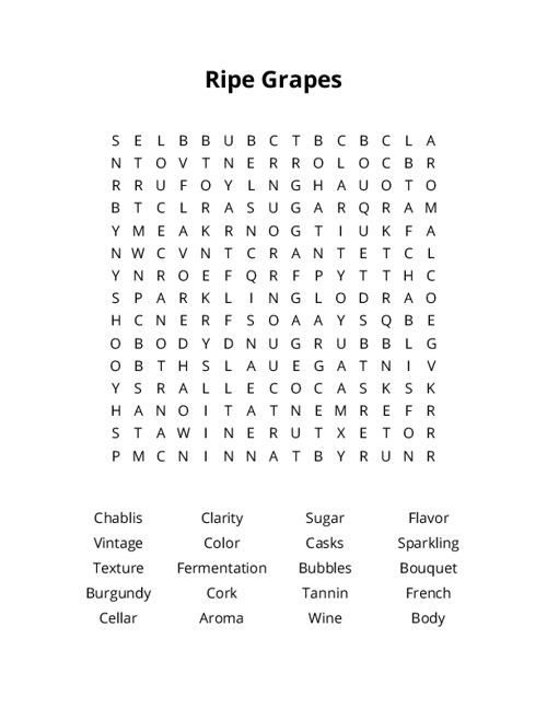Ripe Grapes Word Search Puzzle