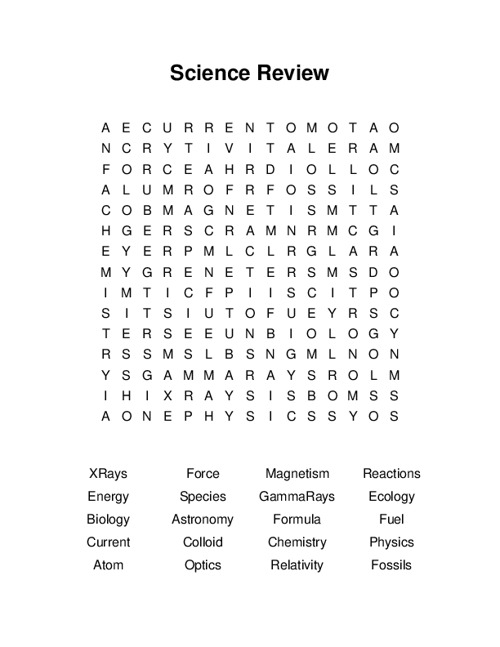 Science Review Word Search Puzzle