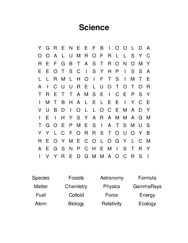 Science Word Search Puzzle