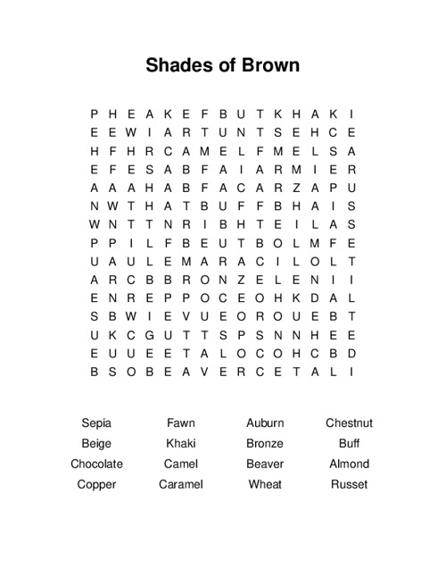 Shades of Brown Word Search Puzzle