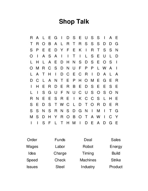 Shop Talk Word Search Puzzle