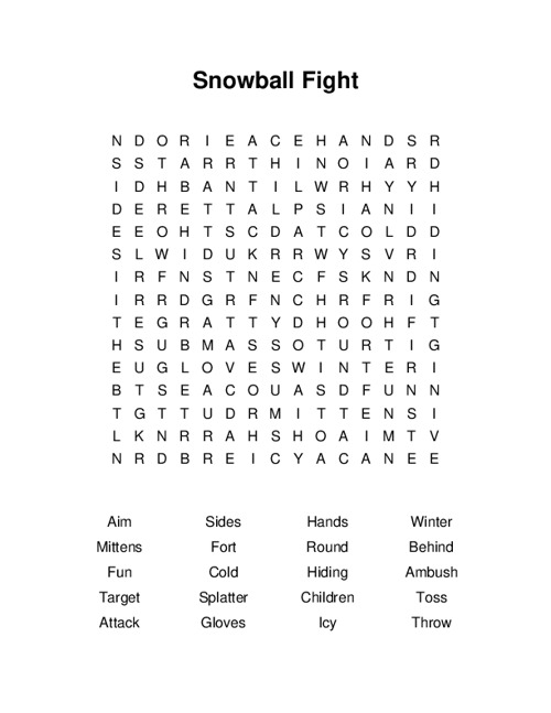 Snowball Fight Word Search Puzzle