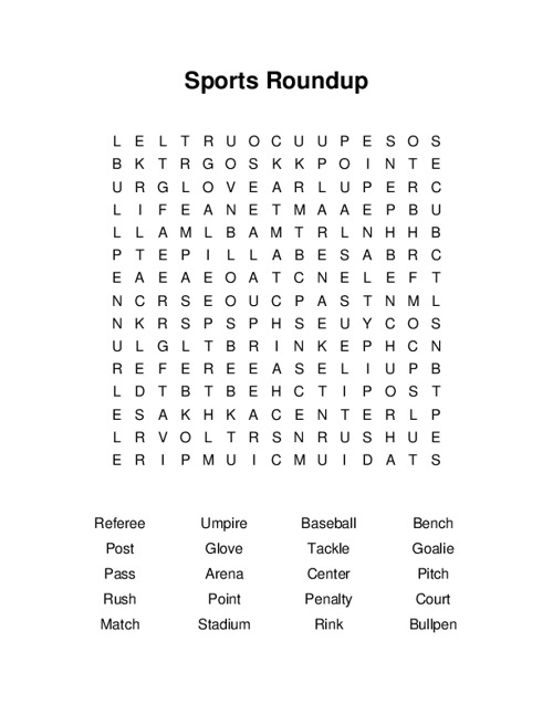 Sports Roundup Word Search Puzzle