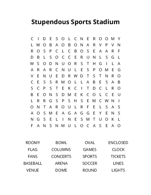 Stupendous Sports Stadium Word Search Puzzle