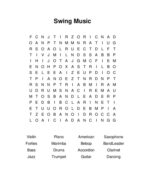 Swing Music Word Search Puzzle