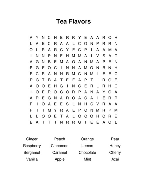 Tea Flavors Word Search Puzzle