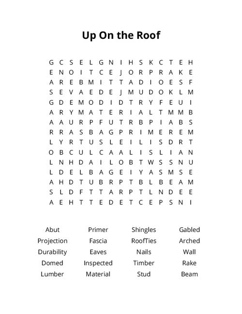 Up On the Roof Word Search Puzzle