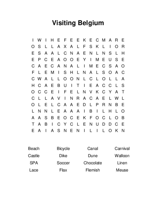 Visiting Belgium Word Search Puzzle