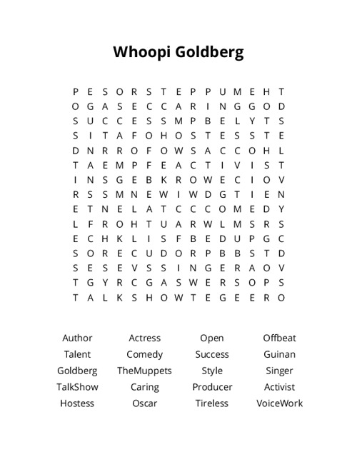 Whoopi Goldberg Word Search Puzzle