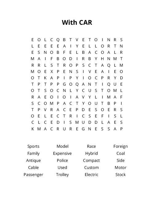 With CAR Word Search Puzzle
