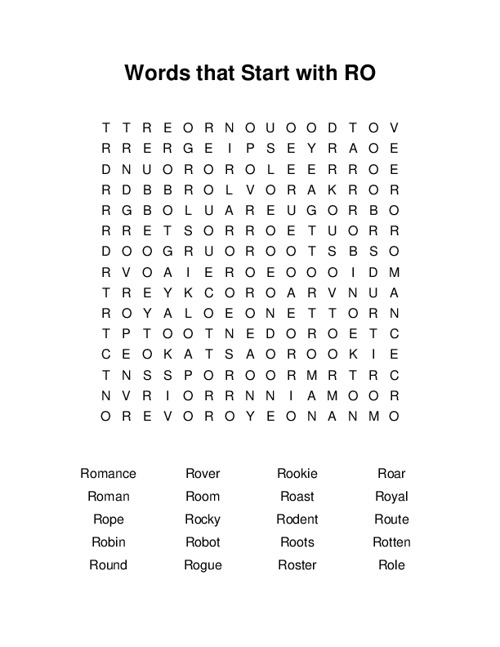 Words That Start With RO Word Search