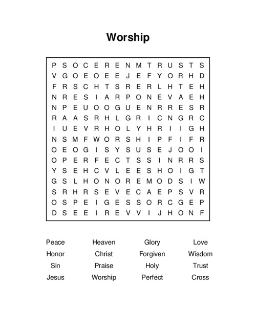 Worship Word Search Puzzle