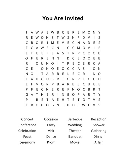 You Are Invited Word Search Puzzle