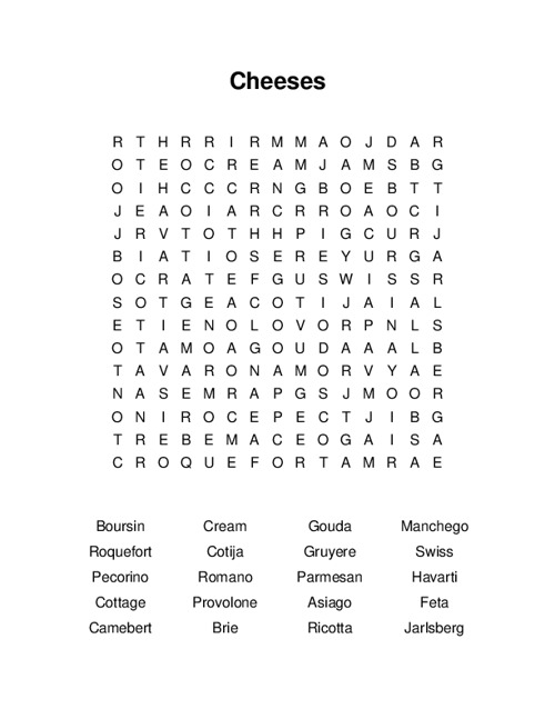 Cheeses Word Search Puzzle