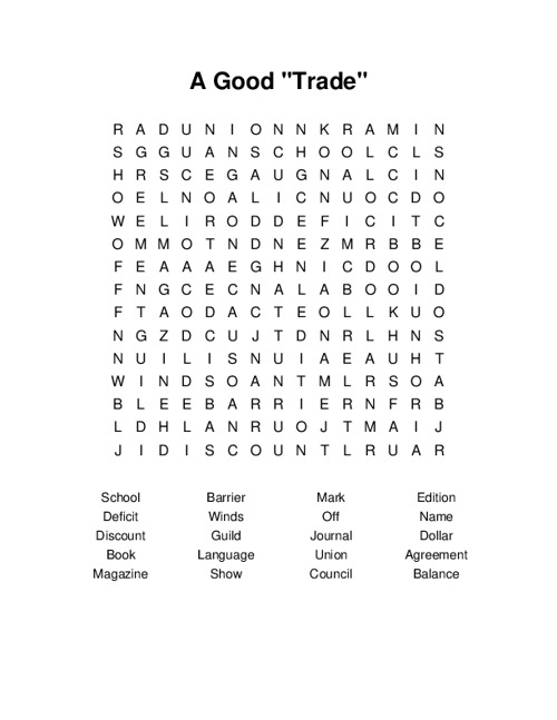 A Good Trade Word Search Puzzle