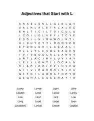 Adjectives that Start with L Word Search Puzzle