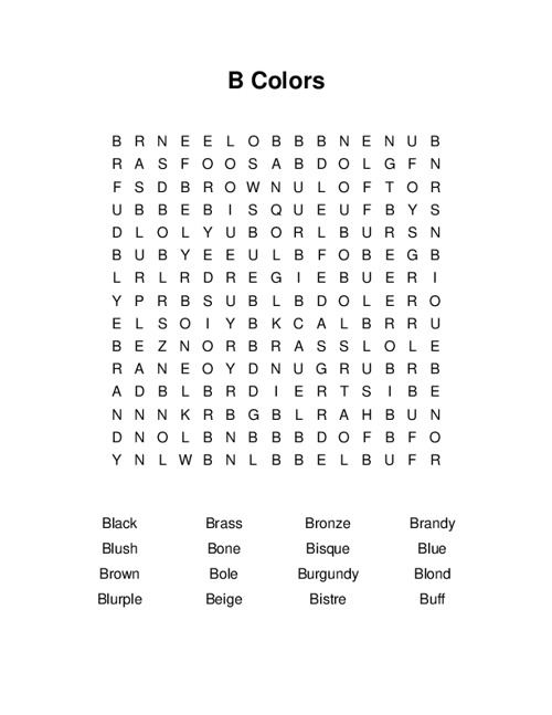 B Colors Word Search Puzzle