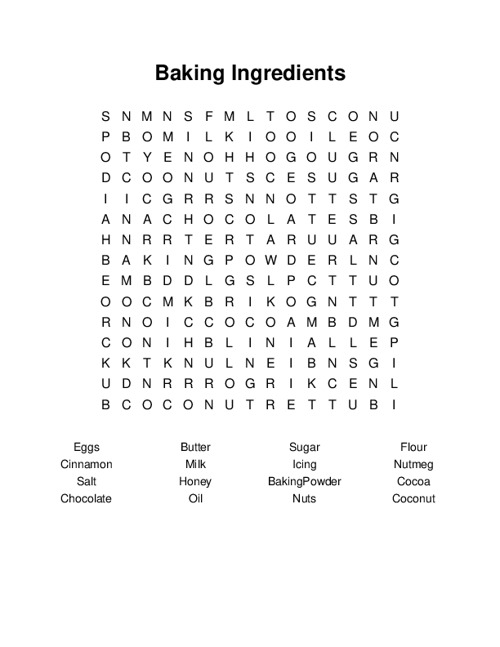 Baking Ingredients Word Search Puzzle