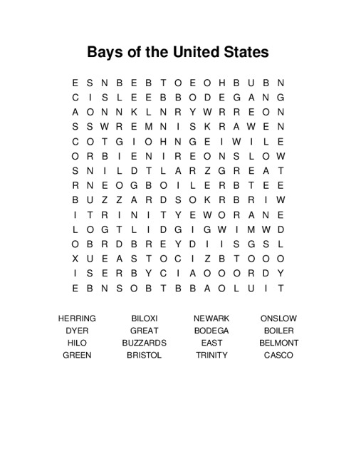 Bays of the United States Word Search Puzzle