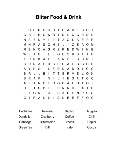 Bitter Food & Drink Word Search Puzzle