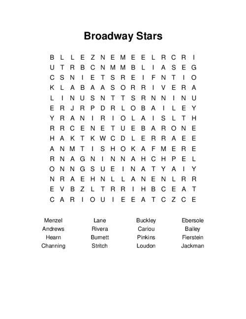 Broadway Stars Word Search Puzzle