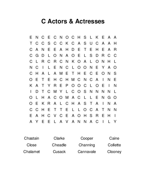 C Actors & Actresses Word Search Puzzle
