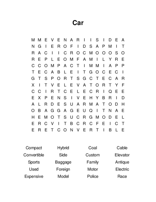 Car Word Search Puzzle