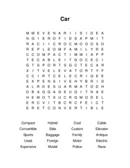Car Word Search Puzzle