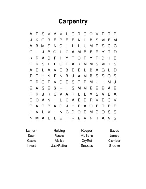 Carpentry Word Search Puzzle