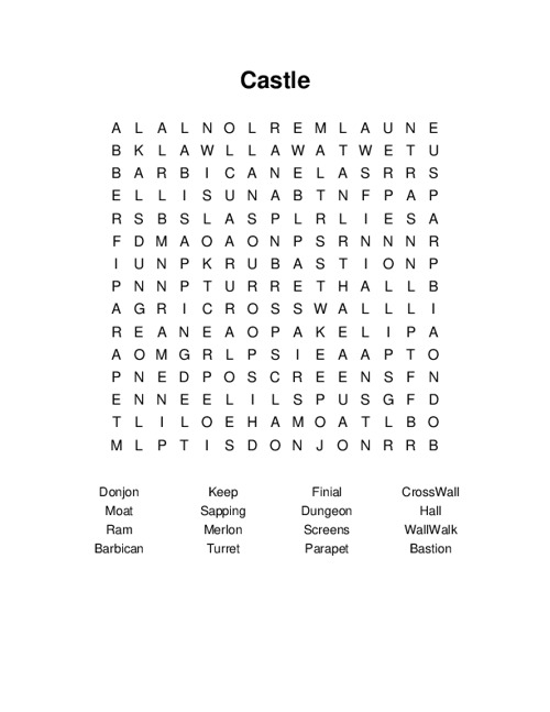 Castle Word Search Puzzle