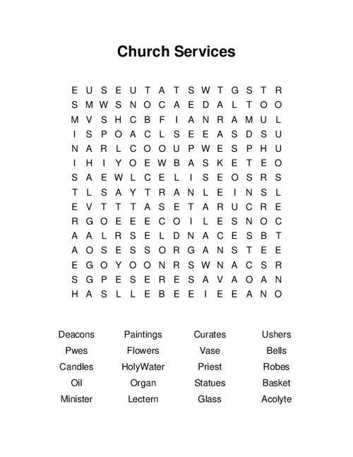 Church Services Word Search Puzzle