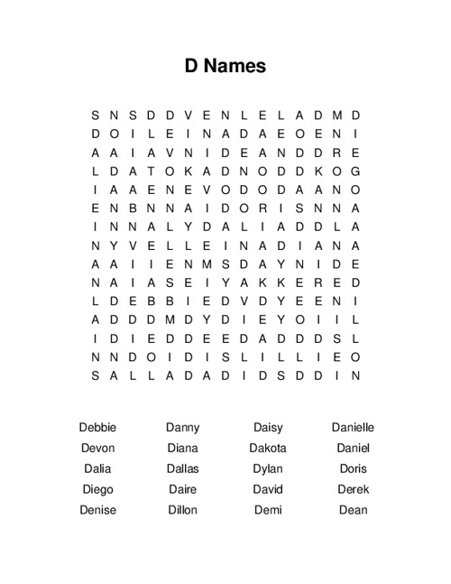 D Names Word Search Puzzle