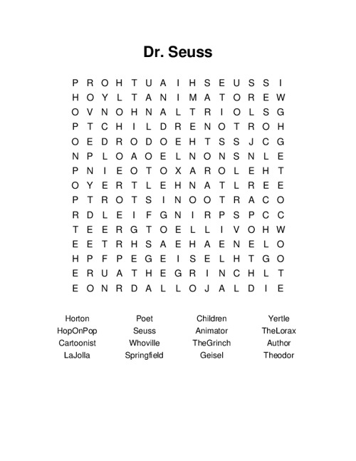 Dr. Seuss Word Search Puzzle