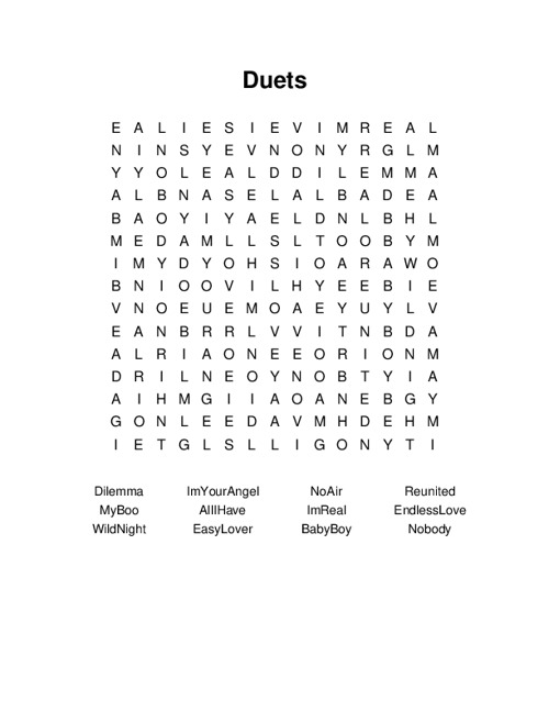 Duets Word Search Puzzle