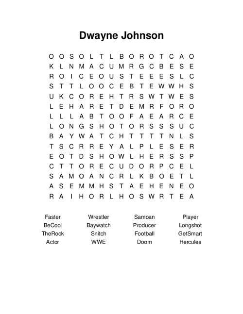 Dwayne Johnson Word Search Puzzle