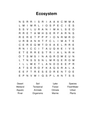 Ecosystem Word Search Puzzle