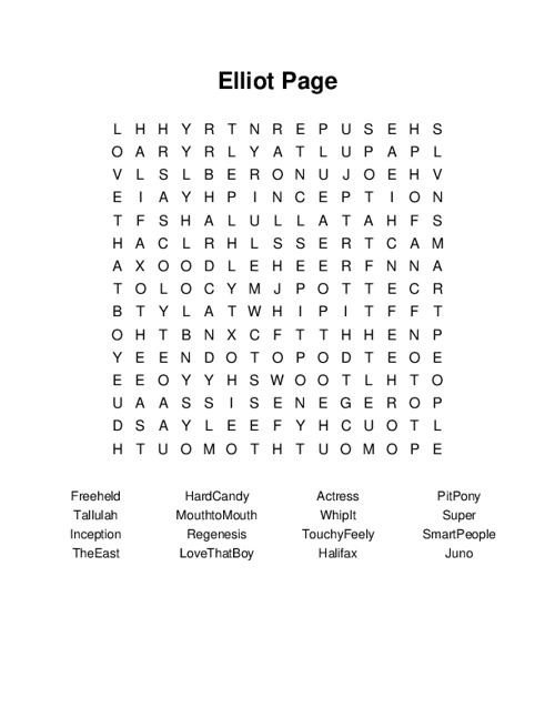 Elliot Page Word Search Puzzle