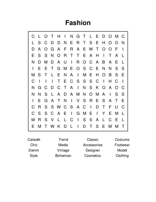 Fashion Word Search Puzzle