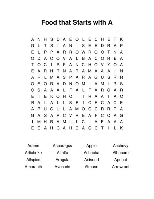 Food that Starts with A Word Search Puzzle