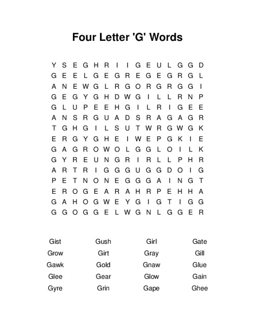 Four Letter G Words Word Search Puzzle