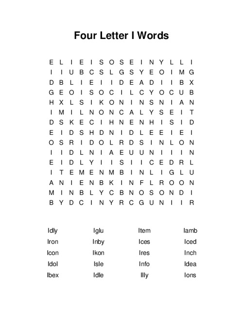 Four Letter I Words Word Search Puzzle