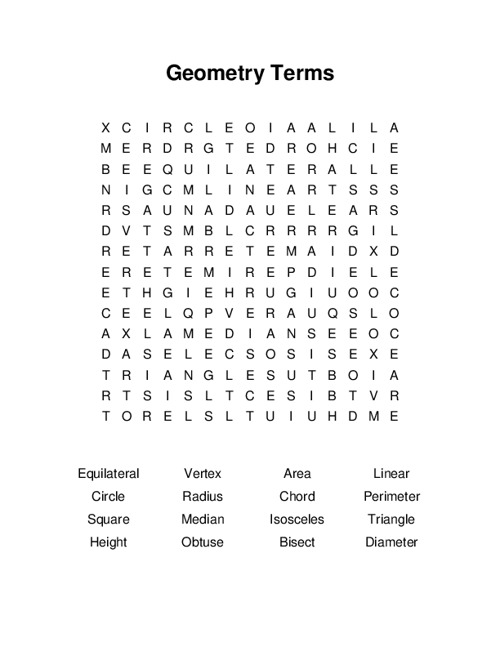Geometry Terms Word Search Puzzle