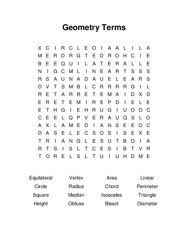 Geometry Terms Word Search Puzzle
